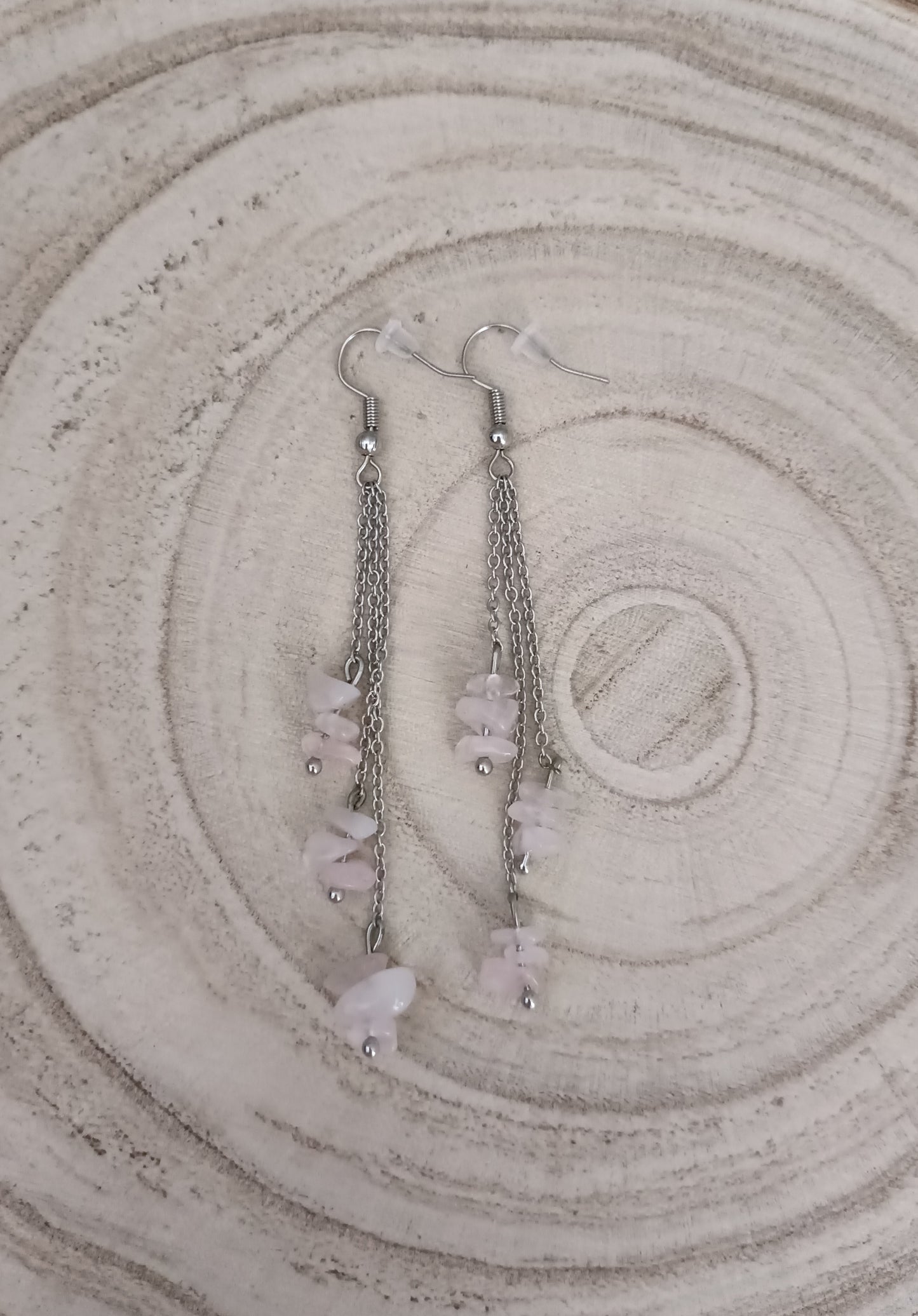 Boucles d'oreilles pierre brute - Quartz rose