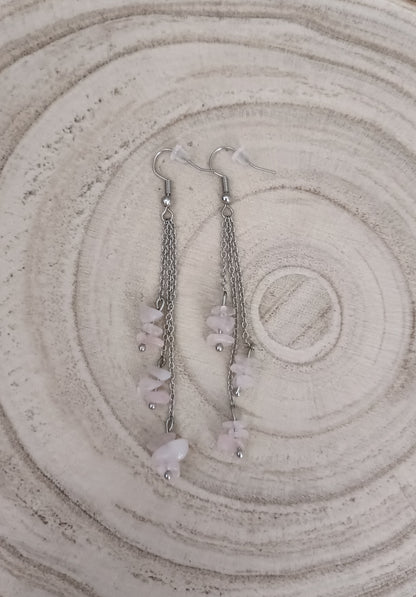 Boucles d'oreilles pierre brute - Quartz rose